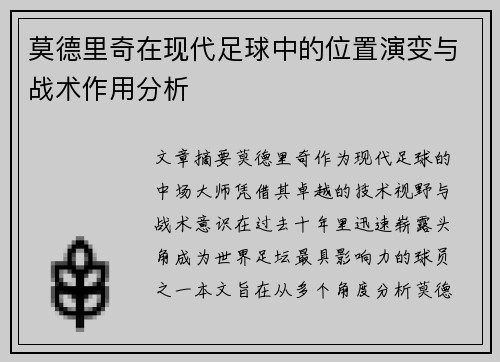 莫德里奇在现代足球中的位置演变与战术作用分析